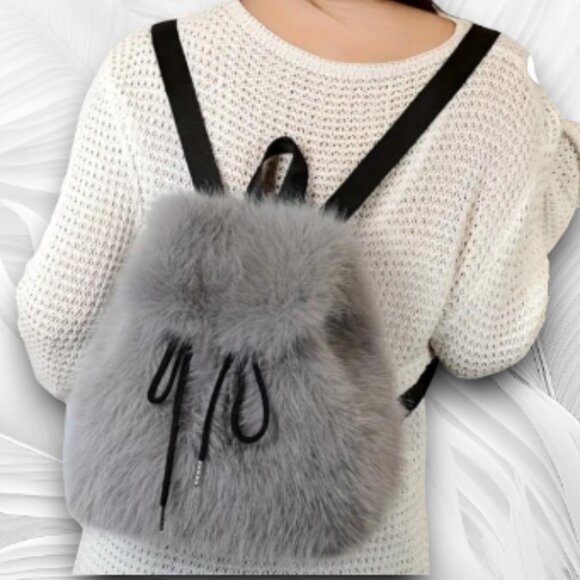 Stylish Elegant Women's Faux Fur Backpack - Adjustable Strap Drawstring Closure - Picture 1 of 6